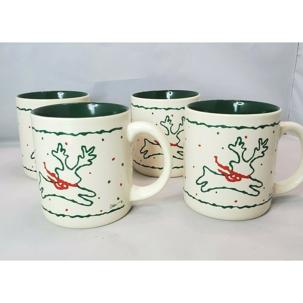 4 K.I.C. Earthenware Christmas Reindeer Tis the Season Coffee Mug Made in Korea